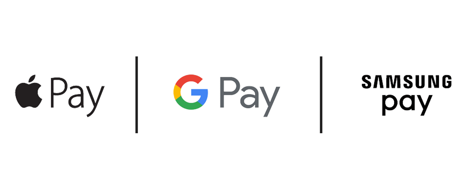 Apple Pay, G-Pay and Samsung Pay logos