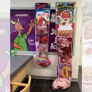 Two giant Christmas stockings filled with toys